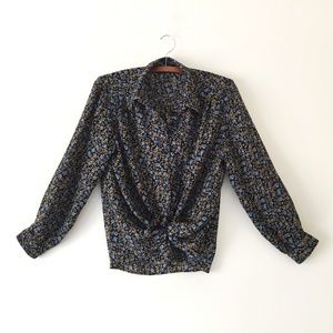 Cottage Core Vintage Floral Print Button Up Top - S/M